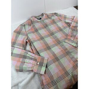 Lands End Shirt Popover Womens Sz M Multicolor Plaid LS Tunic Button Up‎